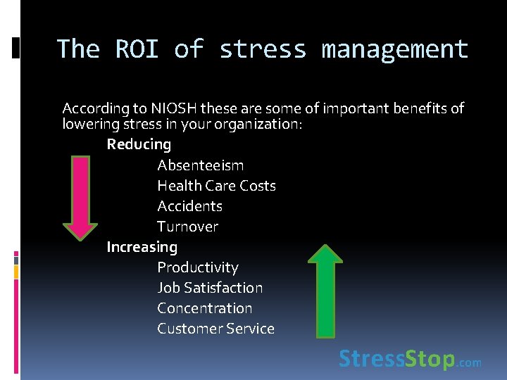 The ROI of stress management According to NIOSH these are some of important benefits