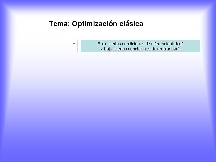 Tema: Optimización clásica Bajo “ciertas condiciones de diferenciabilidad” y bajo “ciertas condiciones de regularidad”