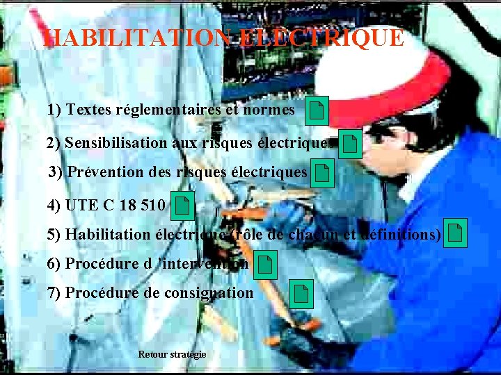 HABILITATION ELECTRIQUE 1) Textes réglementaires et normes 2) Sensibilisation aux risques électriques 3) Prévention