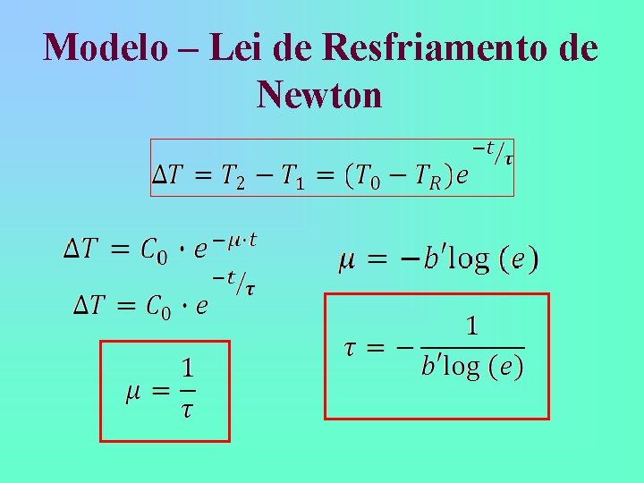 Modelo – Lei de Resfriamento de Newton Modelo – Lei de Resfriamento de Newton