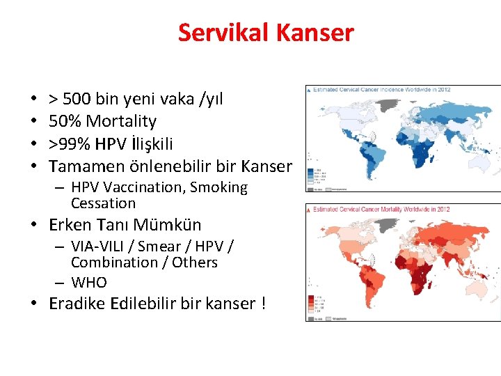 Servikal Kanser • • > 500 bin yeni vaka /yıl 50% Mortality >99% HPV