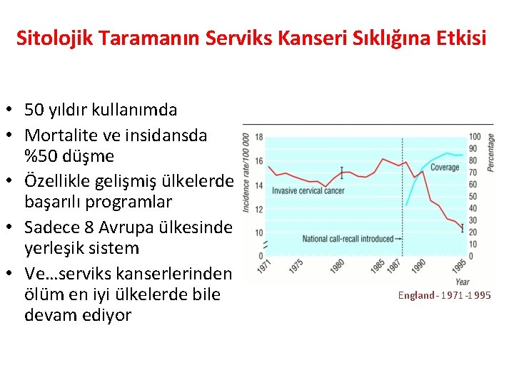 Sitolojik Taramanın Serviks Kanseri Sıklığına Etkisi • 50 yıldır kullanımda • Mortalite ve insidansda