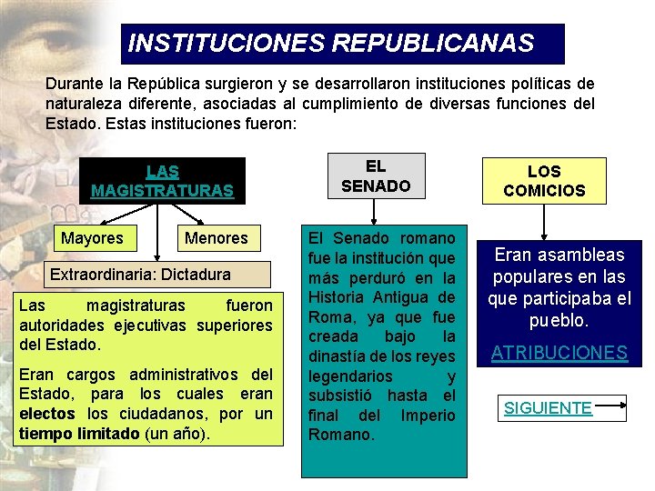 INSTITUCIONES REPUBLICANAS Durante la República surgieron y se desarrollaron instituciones políticas de naturaleza diferente,