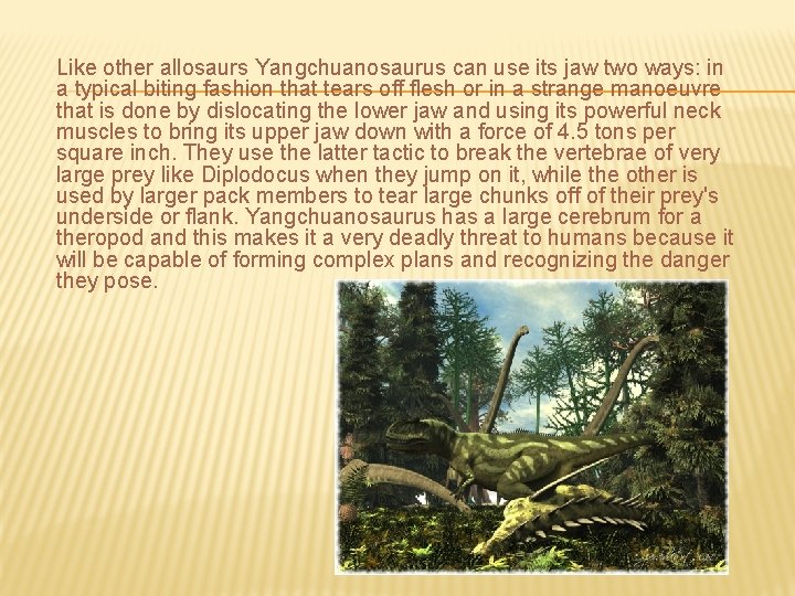 Like other allosaurs Yangchuanosaurus can use its jaw two ways: in a typical biting