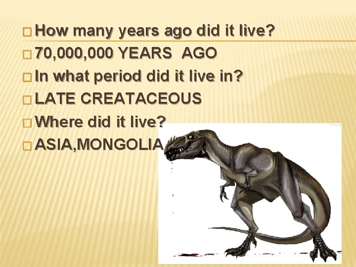 � How many years ago did it live? � 70, 000 YEARS AGO �