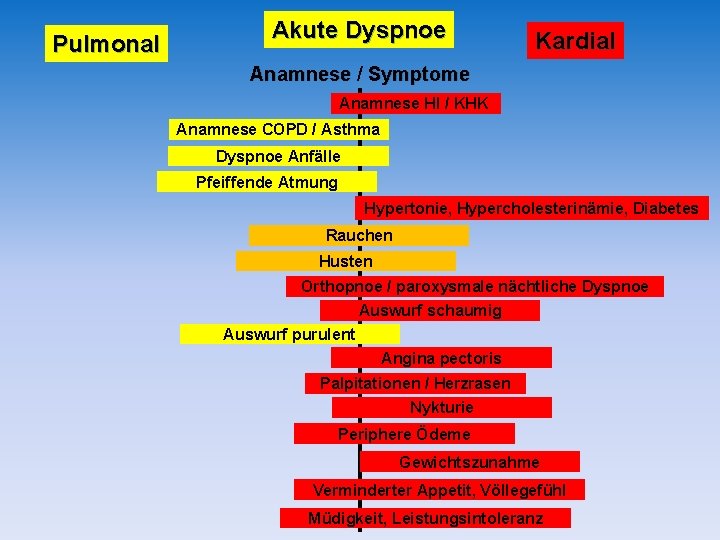 Pulmonal Akute Dyspnoe Kardial Anamnese / Symptome Anamnese HI / KHK Anamnese COPD / Pulmonal Akute Dyspnoe Kardial Anamnese / Symptome Anamnese HI / KHK Anamnese COPD /