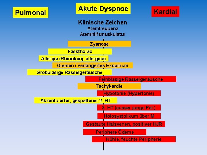 Pulmonal Akute Dyspnoe Kardial Klinische Zeichen Atemfrequenz Atemhilfsmuskulatur Zyanose Fassthorax Allergie (Rhinokonj. allergica) Giemen Pulmonal Akute Dyspnoe Kardial Klinische Zeichen Atemfrequenz Atemhilfsmuskulatur Zyanose Fassthorax Allergie (Rhinokonj. allergica) Giemen