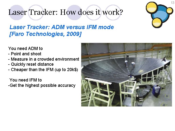 13 Laser Tracker: How does it work? Laser Tracker: ADM versus IFM mode [Faro