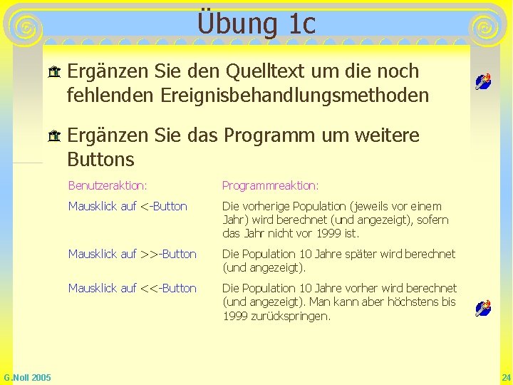 Übung 1 c Ergänzen Sie den Quelltext um die noch fehlenden Ereignisbehandlungsmethoden Ergänzen Sie