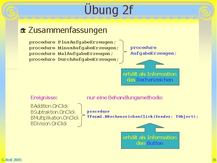 Übung 2 f Zusammenfassungen procedure Plus. Aufgabe. Erzeugen; Minus. Aufgabe. Erzeugen; Mal. Aufgabe. Erzeugen;