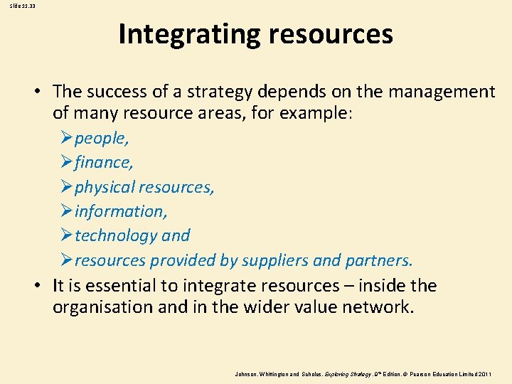 Slide 11. 33 Integrating resources • The success of a strategy depends on the