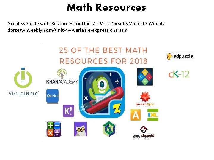 Math Resources Great Website with Resources for Unit 2: Mrs. Dorset’s Website Weebly dorsetw.