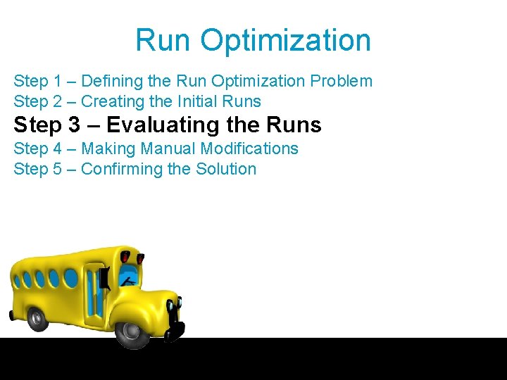 Run Optimization Step 1 – Defining the Run Optimization Problem Step 2 – Creating