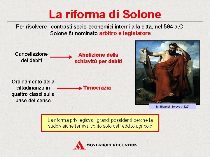 La riforma di Solone Per risolvere i contrasti socio-economici interni alla città, nel 594 La riforma di Solone Per risolvere i contrasti socio-economici interni alla città, nel 594