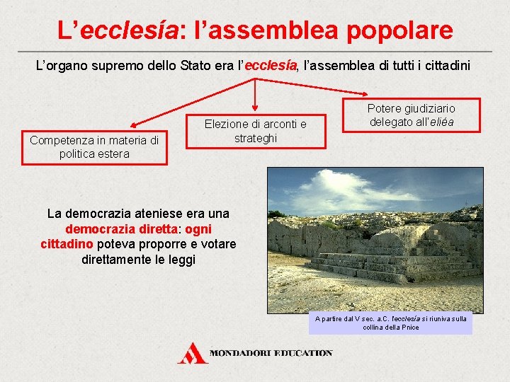 L’ecclesía: l’assemblea popolare L’organo supremo dello Stato era l’ecclesía, l’assemblea di tutti i cittadini L’ecclesía: l’assemblea popolare L’organo supremo dello Stato era l’ecclesía, l’assemblea di tutti i cittadini