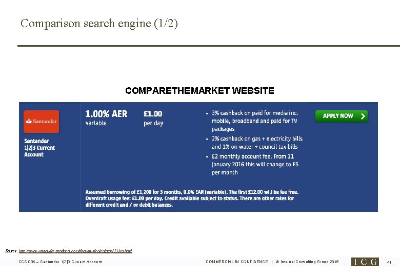 Comparison search engine (1/2) COMPARETHEMARKET WEBSITE Source: http: //www. santander-products. co. uk/banking/calculator/123 ca. html
