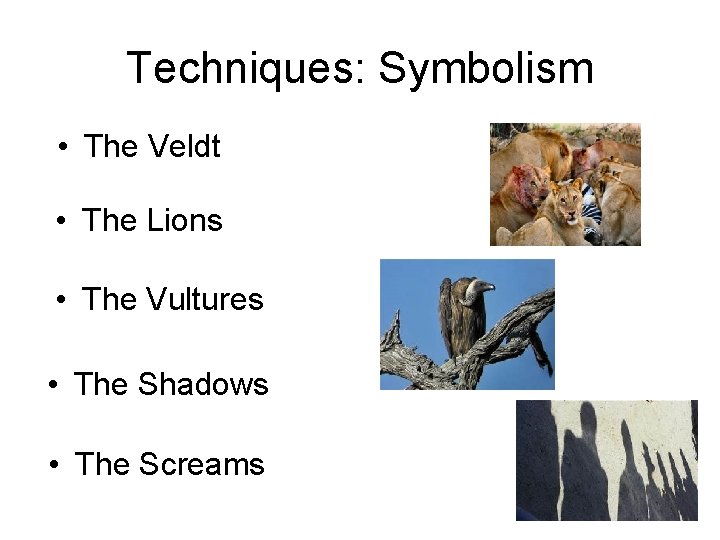 Techniques: Symbolism • The Veldt • The Lions • The Vultures • The Shadows