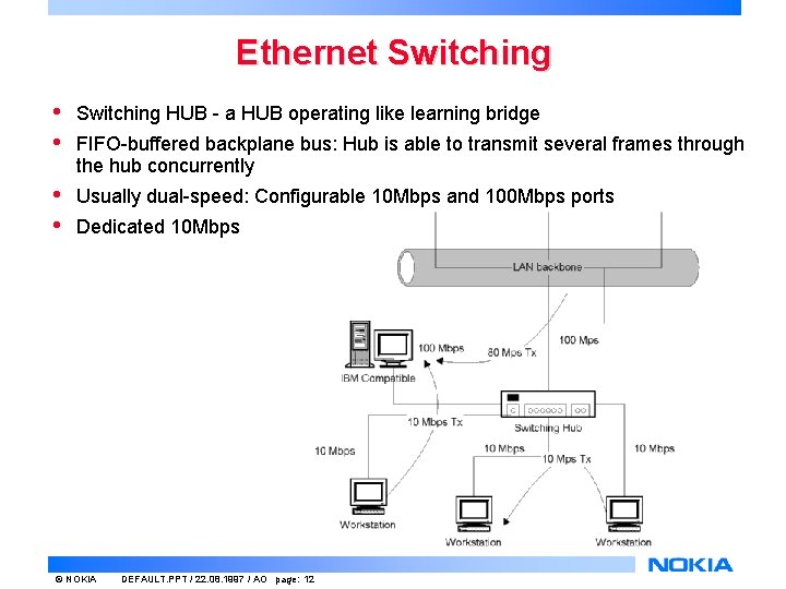Ethernet Switching • • Switching HUB - a HUB operating like learning bridge •