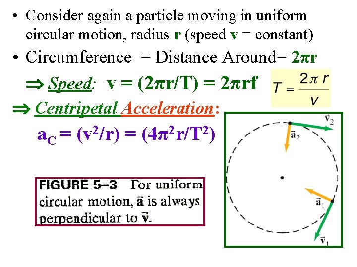  • Consider again a particle moving in uniform circular motion, radius r (speed