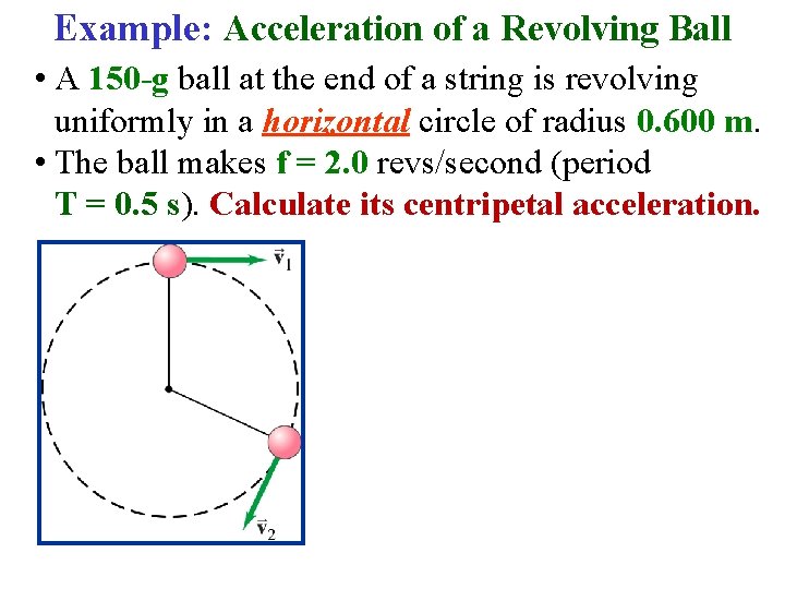 Example: Acceleration of a Revolving Ball • A 150 -g ball at the end