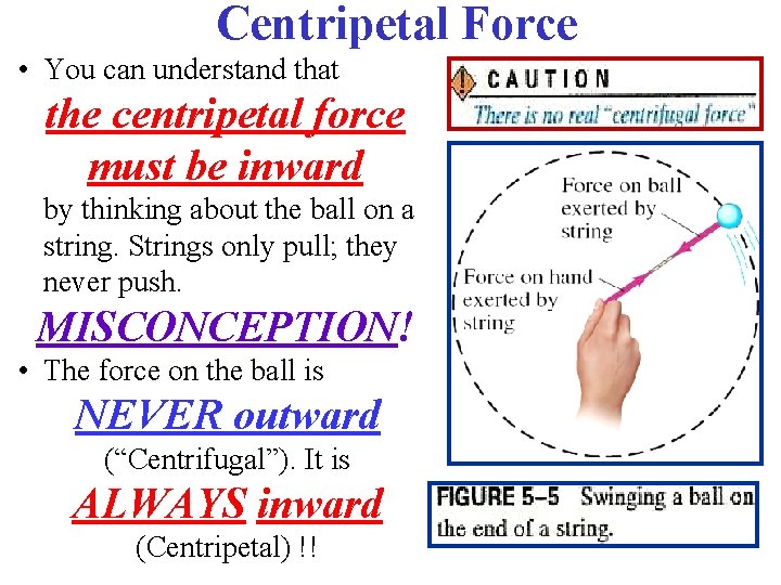 Centripetal Force • You can understand that the centripetal force must be inward by