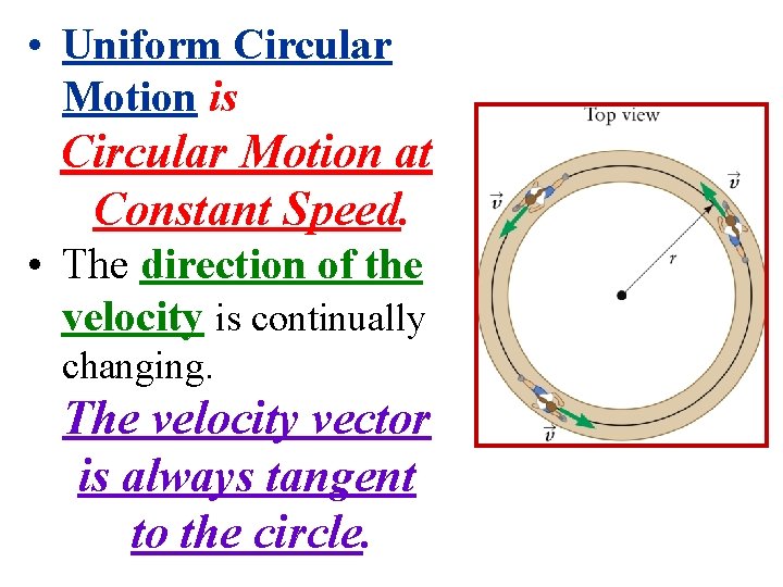  • Uniform Circular Motion is Circular Motion at Constant Speed. • The direction