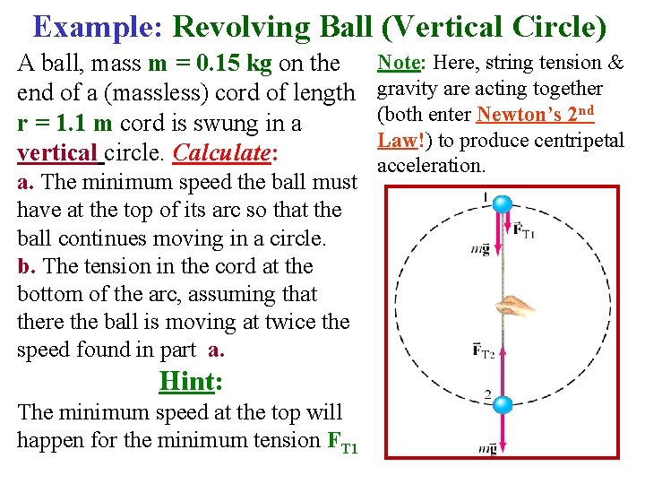 Example: Revolving Ball (Vertical Circle) A ball, mass m = 0. 15 kg on