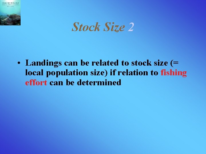 Stock Size 2 • Landings can be related to stock size (= local population