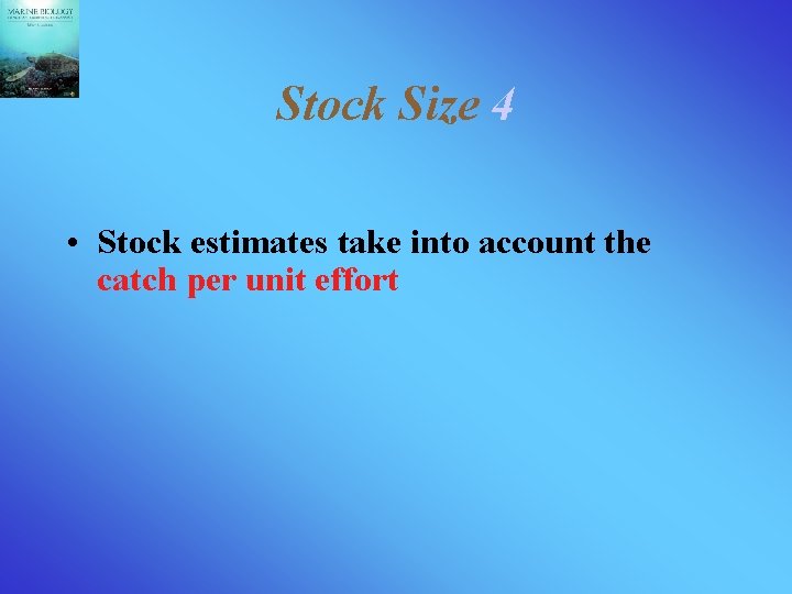 Stock Size 4 • Stock estimates take into account the catch per unit effort