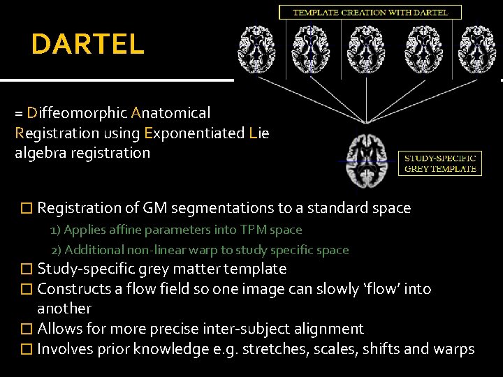 DARTEL = Diffeomorphic Anatomical Registration using Exponentiated Lie algebra registration � Registration of GM