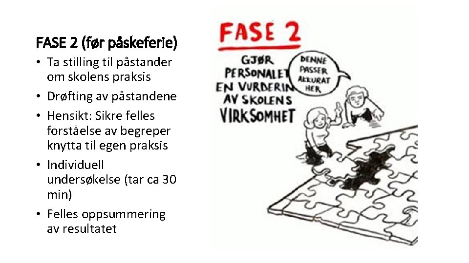 FASE 2 (før påskeferie) • Ta stilling til påstander om skolens praksis • Drøfting
