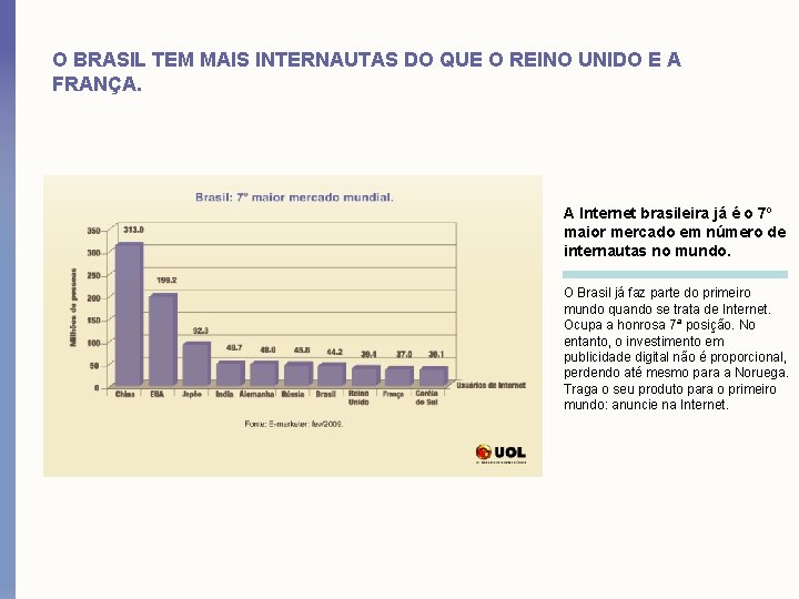 O BRASIL TEM MAIS INTERNAUTAS DO QUE O REINO UNIDO E A FRANÇA. A