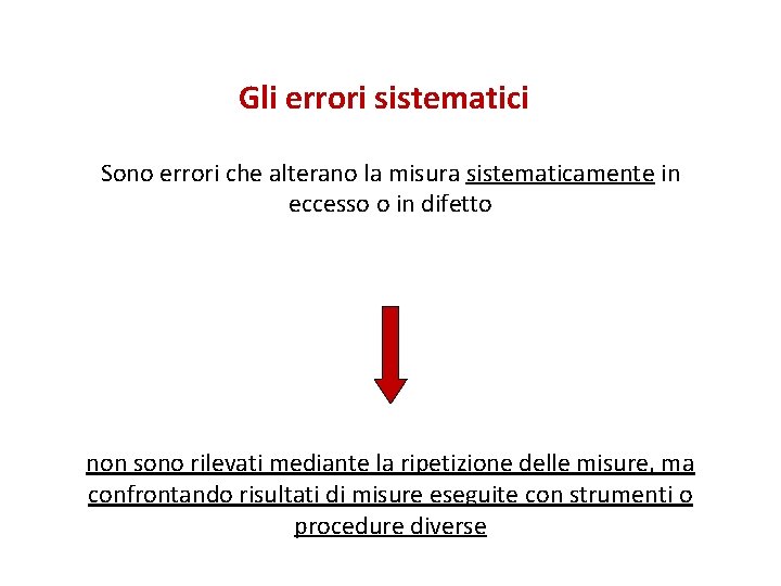 Gli errori sistematici Sono errori che alterano la misura sistematicamente in eccesso o in