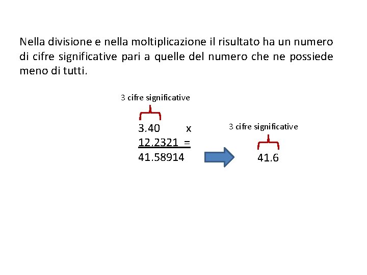 Nella divisione e nella moltiplicazione il risultato ha un numero di cifre significative pari