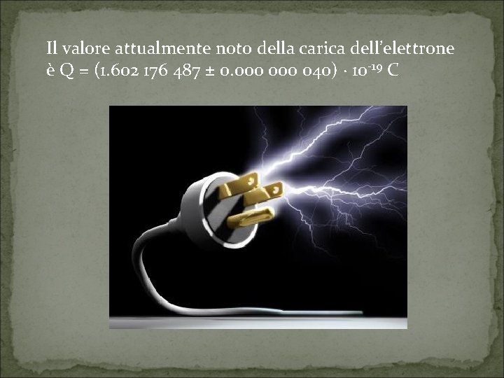 Il valore attualmente noto della carica dell’elettrone è Q = (1. 602 176 487