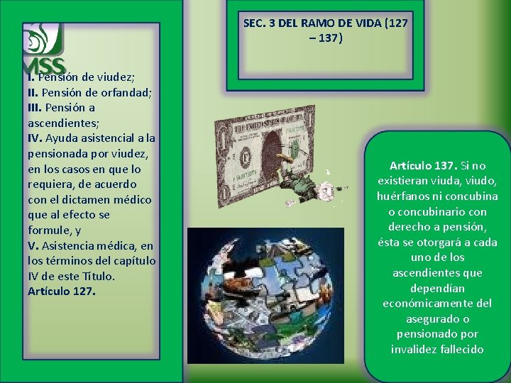 SEC. 3 DEL RAMO DE VIDA (127 – 137) I. Pensión de viudez; II.