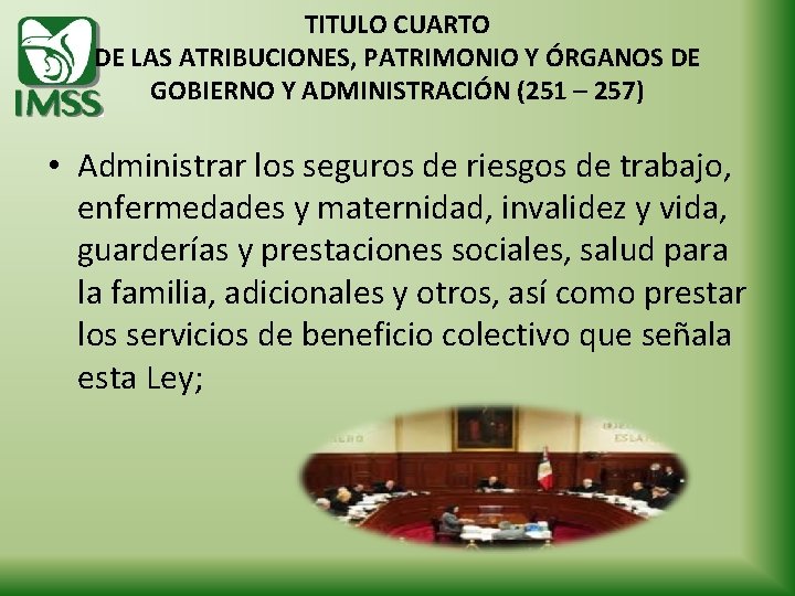 TITULO CUARTO DE LAS ATRIBUCIONES, PATRIMONIO Y ÓRGANOS DE GOBIERNO Y ADMINISTRACIÓN (251 –