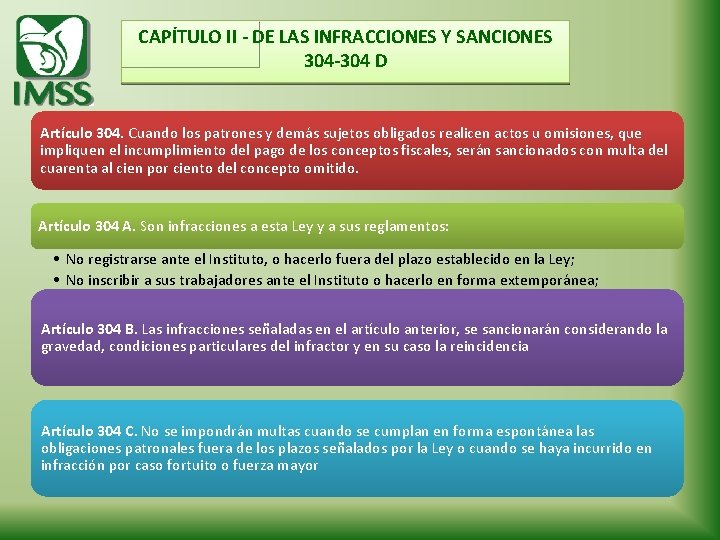 CAPÍTULO II - DE LAS INFRACCIONES Y SANCIONES 304 -304 D Artículo 304. Cuando