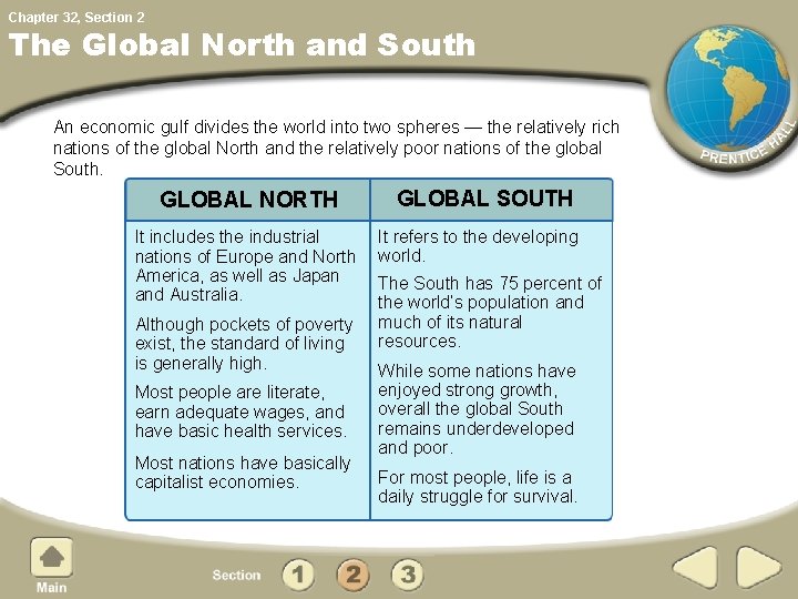 Chapter 32, Section 2 The Global North and South An economic gulf divides the