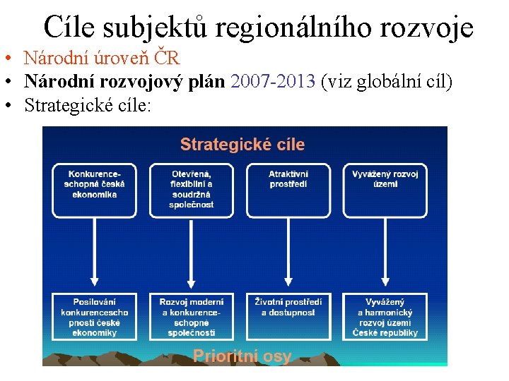 Cíle subjektů regionálního rozvoje • Národní úroveň ČR • Národní rozvojový plán 2007 -2013