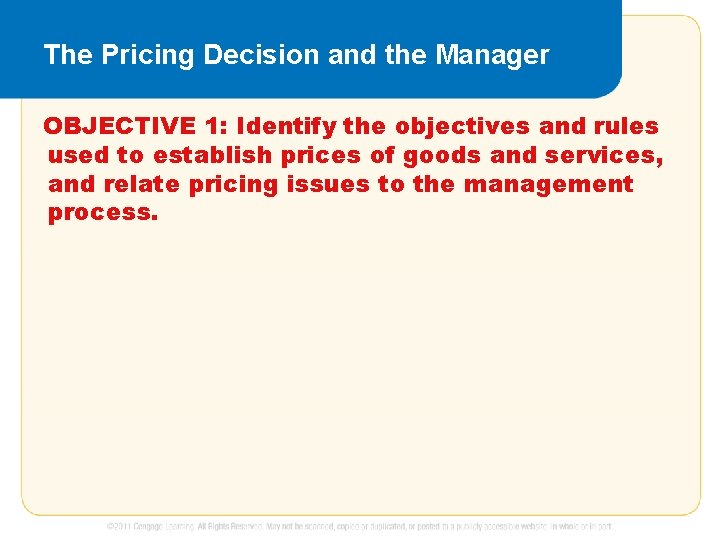 The Pricing Decision and the Manager OBJECTIVE 1: Identify the objectives and rules used The Pricing Decision and the Manager OBJECTIVE 1: Identify the objectives and rules used