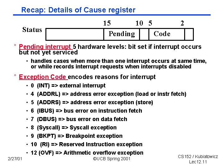 Recap: Details of Cause register Status 15 10 5 Pending Code 2 ° Pending