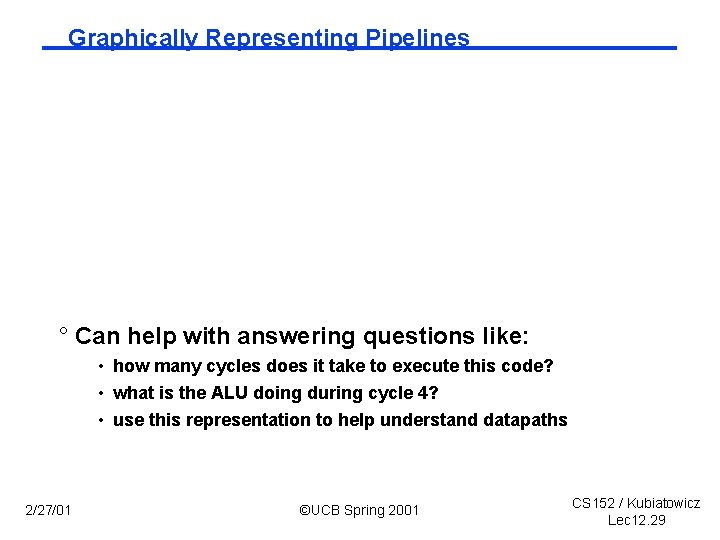 Graphically Representing Pipelines ° Can help with answering questions like: • how many cycles