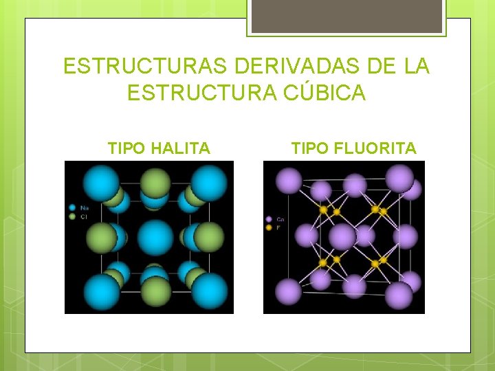 ESTRUCTURAS DERIVADAS DE LA ESTRUCTURA CÚBICA TIPO HALITA TIPO FLUORITA 