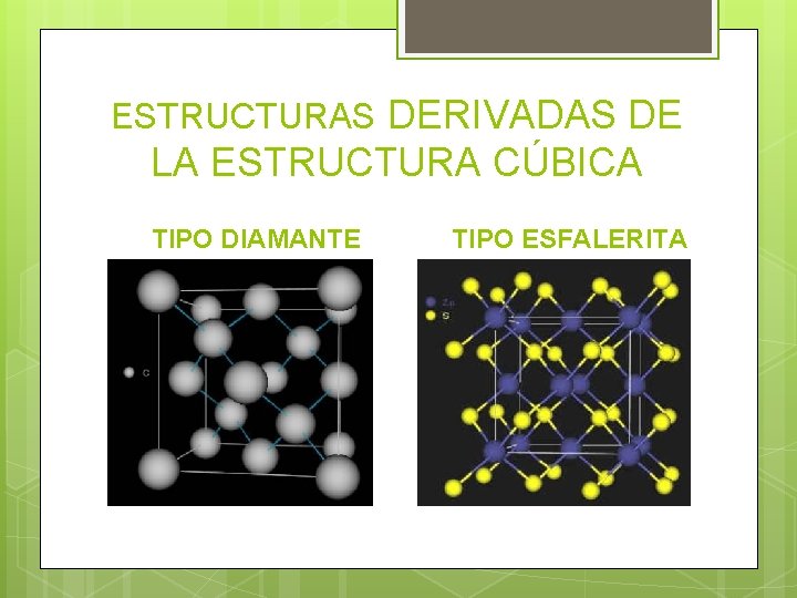 ESTRUCTURAS DERIVADAS DE LA ESTRUCTURA CÚBICA TIPO DIAMANTE TIPO ESFALERITA 