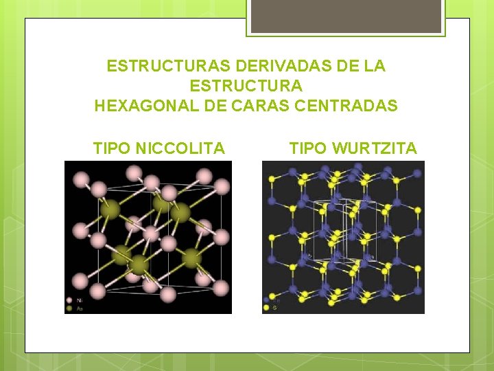 ESTRUCTURAS DERIVADAS DE LA ESTRUCTURA HEXAGONAL DE CARAS CENTRADAS TIPO NICCOLITA TIPO WURTZITA 