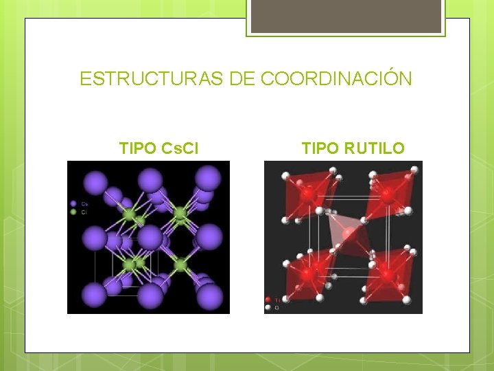 ESTRUCTURAS DE COORDINACIÓN TIPO Cs. Cl TIPO RUTILO 