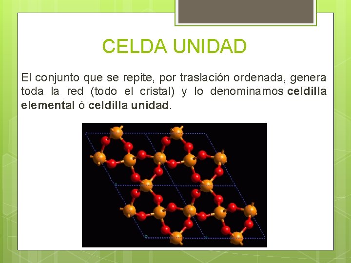 CELDA UNIDAD El conjunto que se repite, por traslación ordenada, genera toda la red