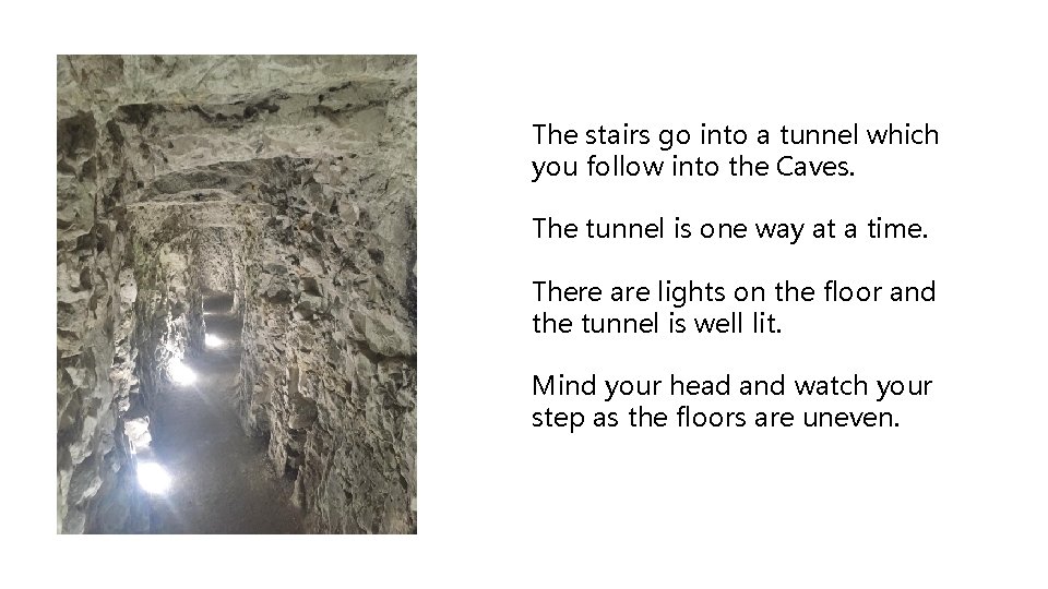 The stairs go into a tunnel which you follow into the Caves. The tunnel