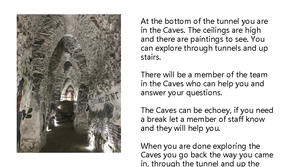 At the bottom of the tunnel you are in the Caves. The ceilings are